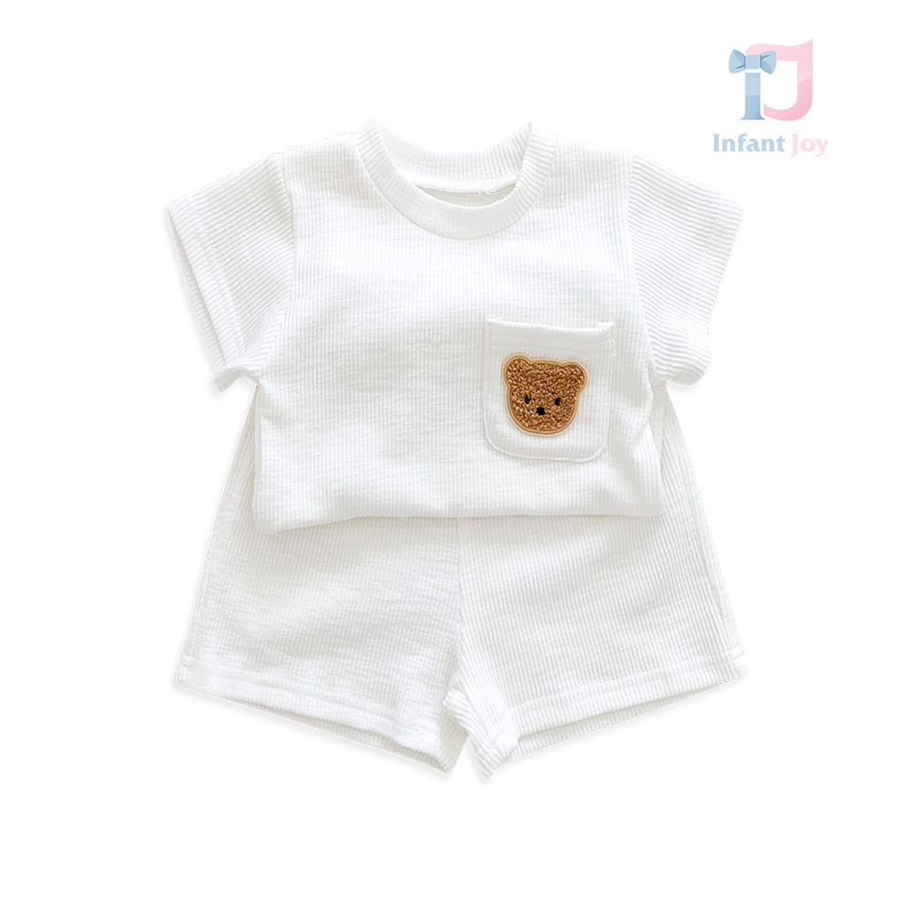 2-piece t-shirt and trousers set with waffle effect and plush applique Waffle Bear