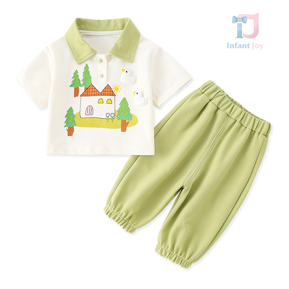 2-piece t-shirt with classic collar, 3d elements, prints and long trousers set Woodland Story