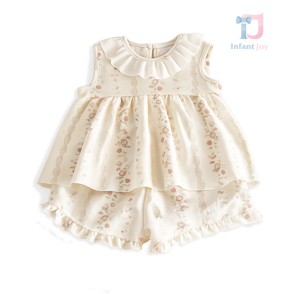 2-piece top with ruffles and shorts set Ivory Romance