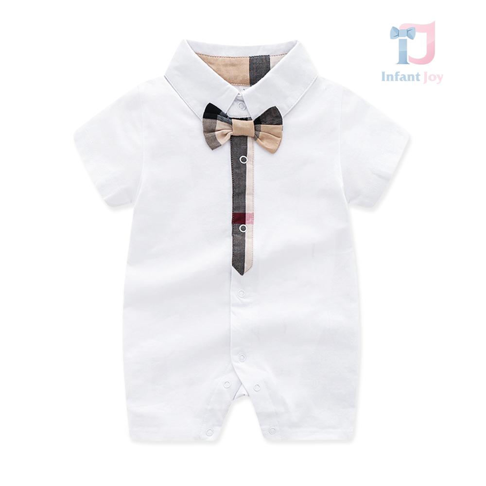 Romper with classic collar, attached bow tie and snap button fastening Aristocrat