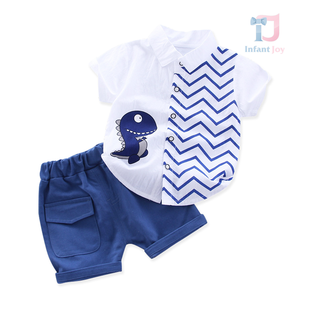 2-piece sporty-elegant shirt with printed pattern and shorts set White Summer