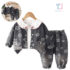3-piece denim jacket with striking pattern, shirt with attractive collar and trousers Delicate Flower Grey