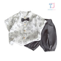 2-piece shirt with high collar, sewn-on bow tie and trousers set Animales Mood