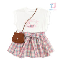 2-piece top with print and extravagant skirt with belt set Miss Style