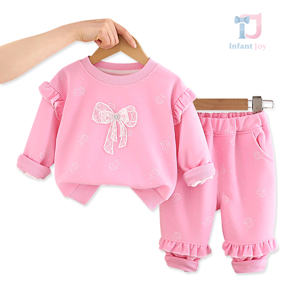 2-piece blouse with 3d bow, ruffles and trousers Diamond Ribbon  Pink
