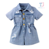 Denim jumpsuit with classic collar and distressed details Denim Pop