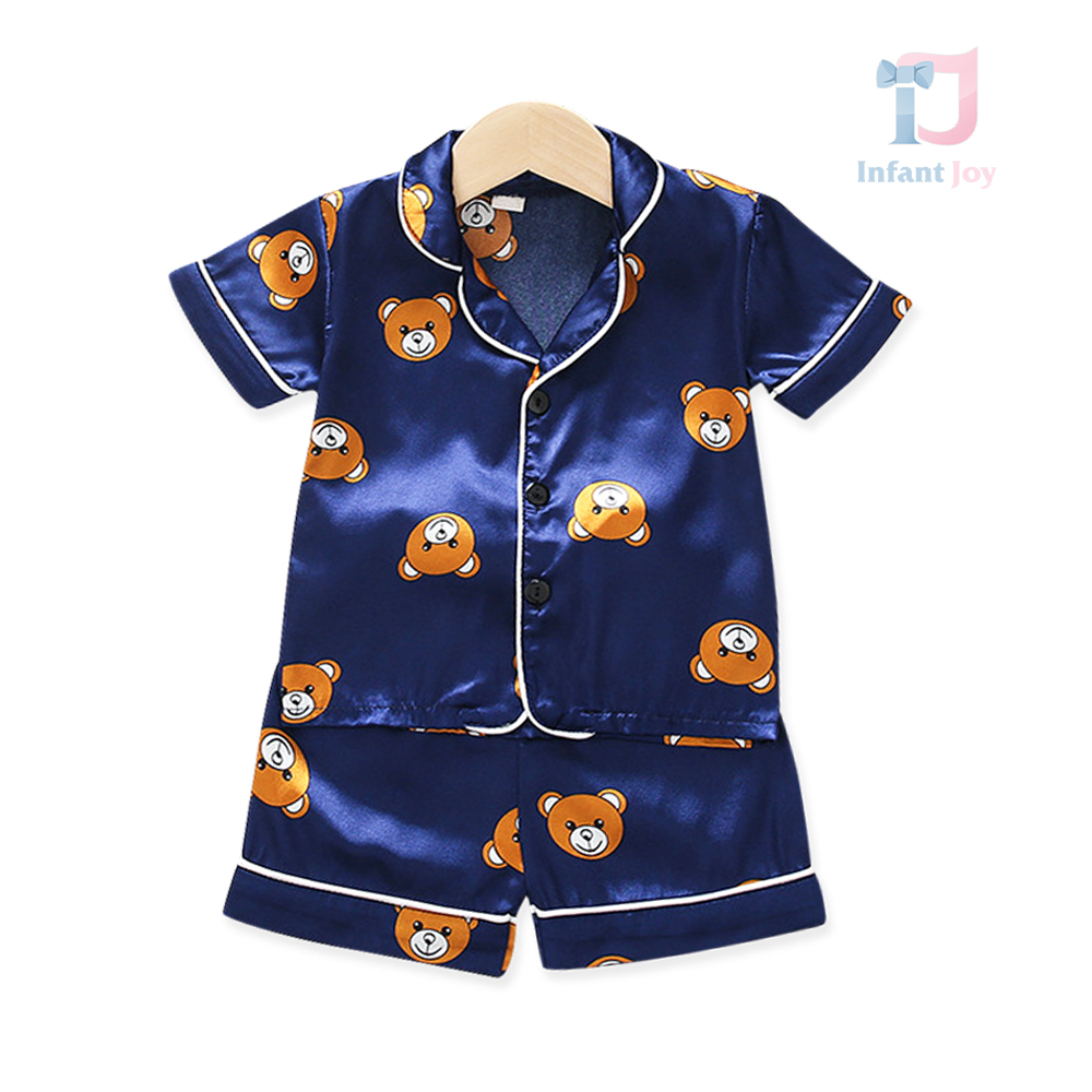2-piece satin pajama set with teddy bear print Navy Bear
