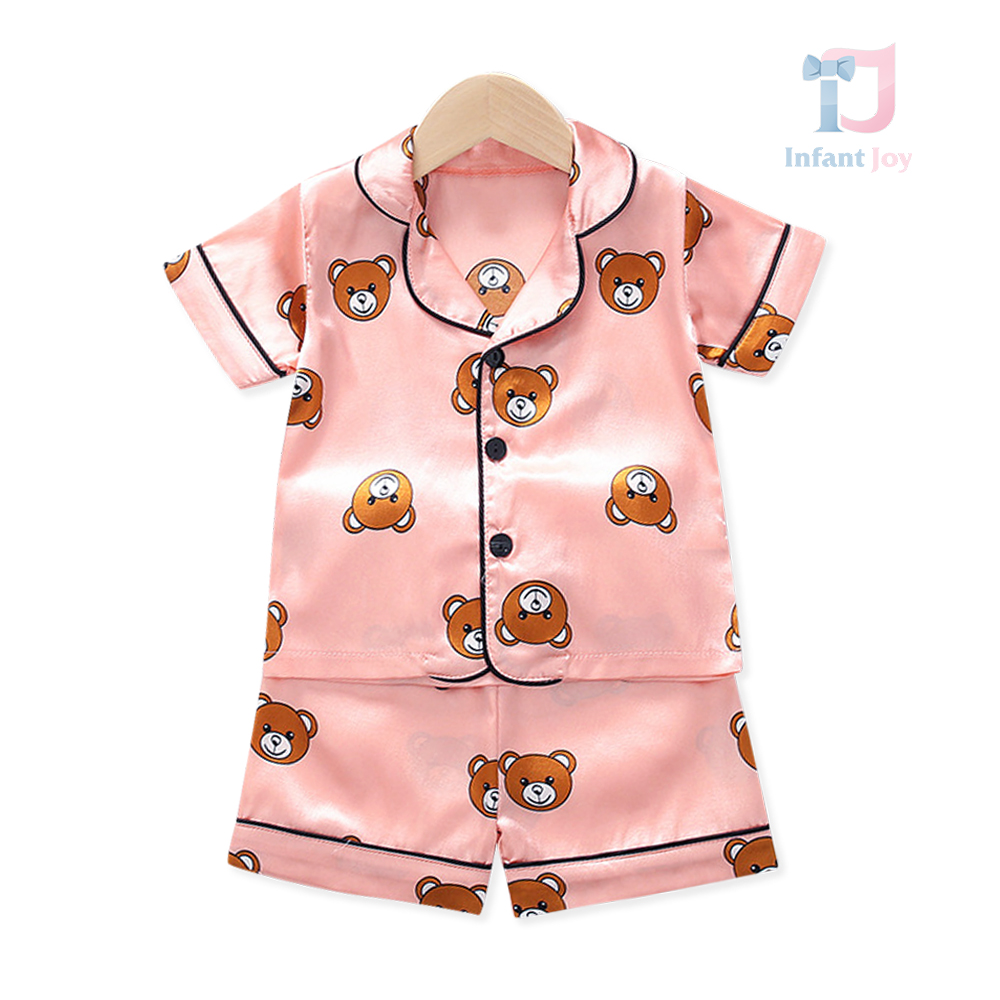 2-piece satin pajama set with teddy bear print Pink Bear
