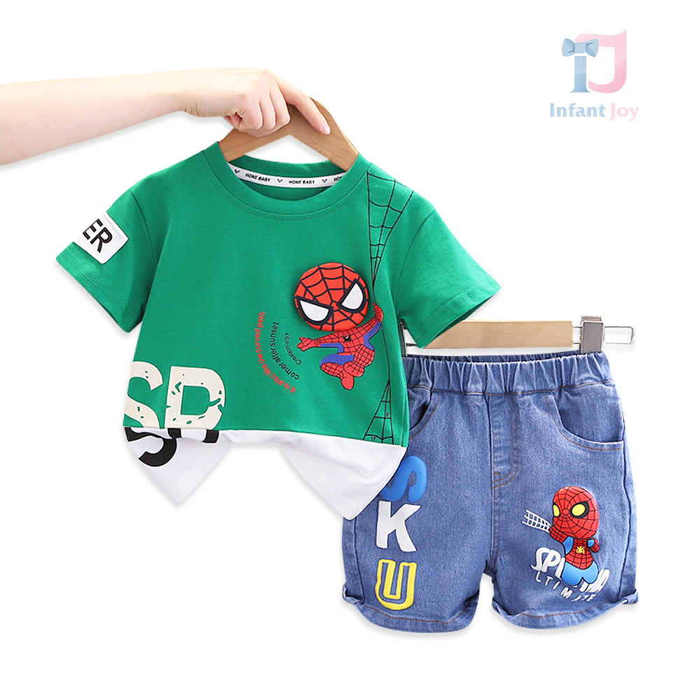 2-piece t-shirt with prints, short denim trousers and 3D elements Spider Limited