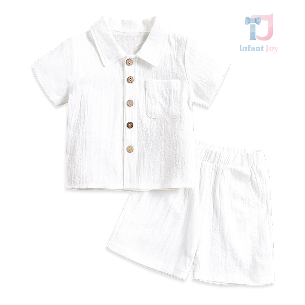 2-piece sporty-elegant shirt with classic collar and shorts set Carter White