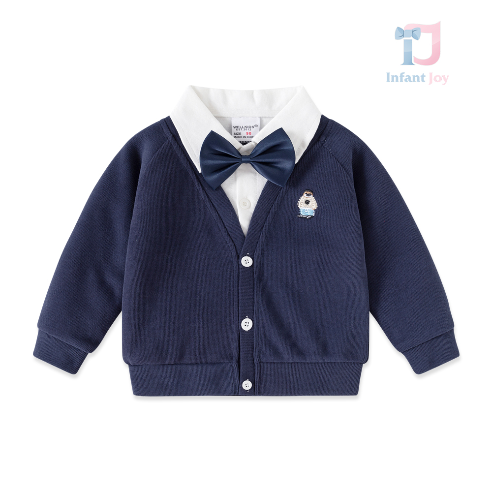 Dwuczęściowy komplet z cienkiej dzianiny: kamizelka i koszula z haftem i odpinaną muszką Tiny Gentleman Navy