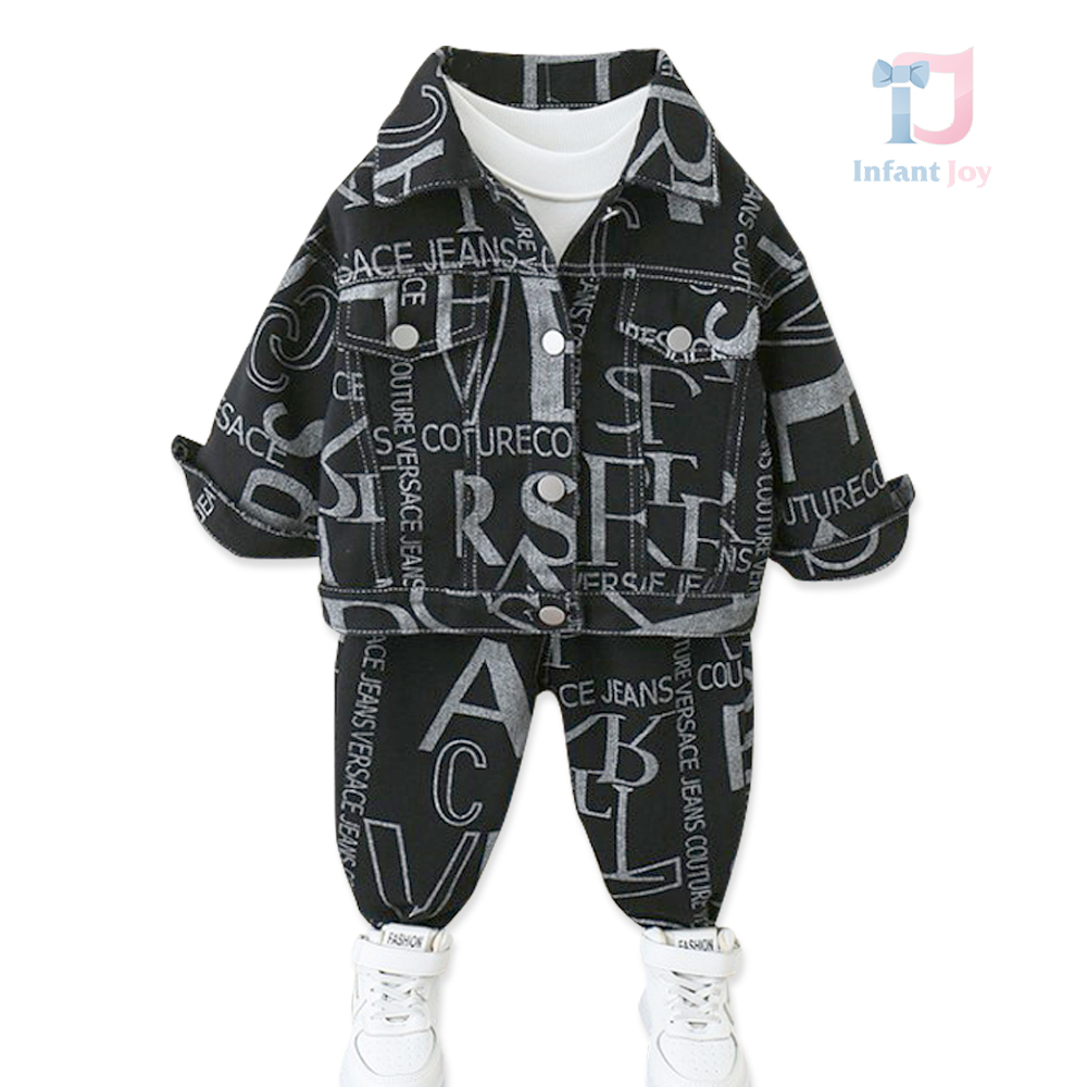 2-piece denim jacket with a classic collar and trousers with multiple prints Graphic Denim