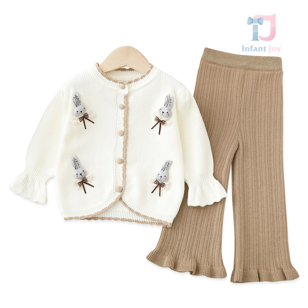 2-piece knit vest with 3D details and flared trousers Bunny Pompoms