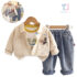 3-piece jacket with classic collar and 3d element, printed blouse and denim trousers set Mini Pilot