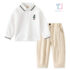 2 piece classic collar top and pants set GBear White