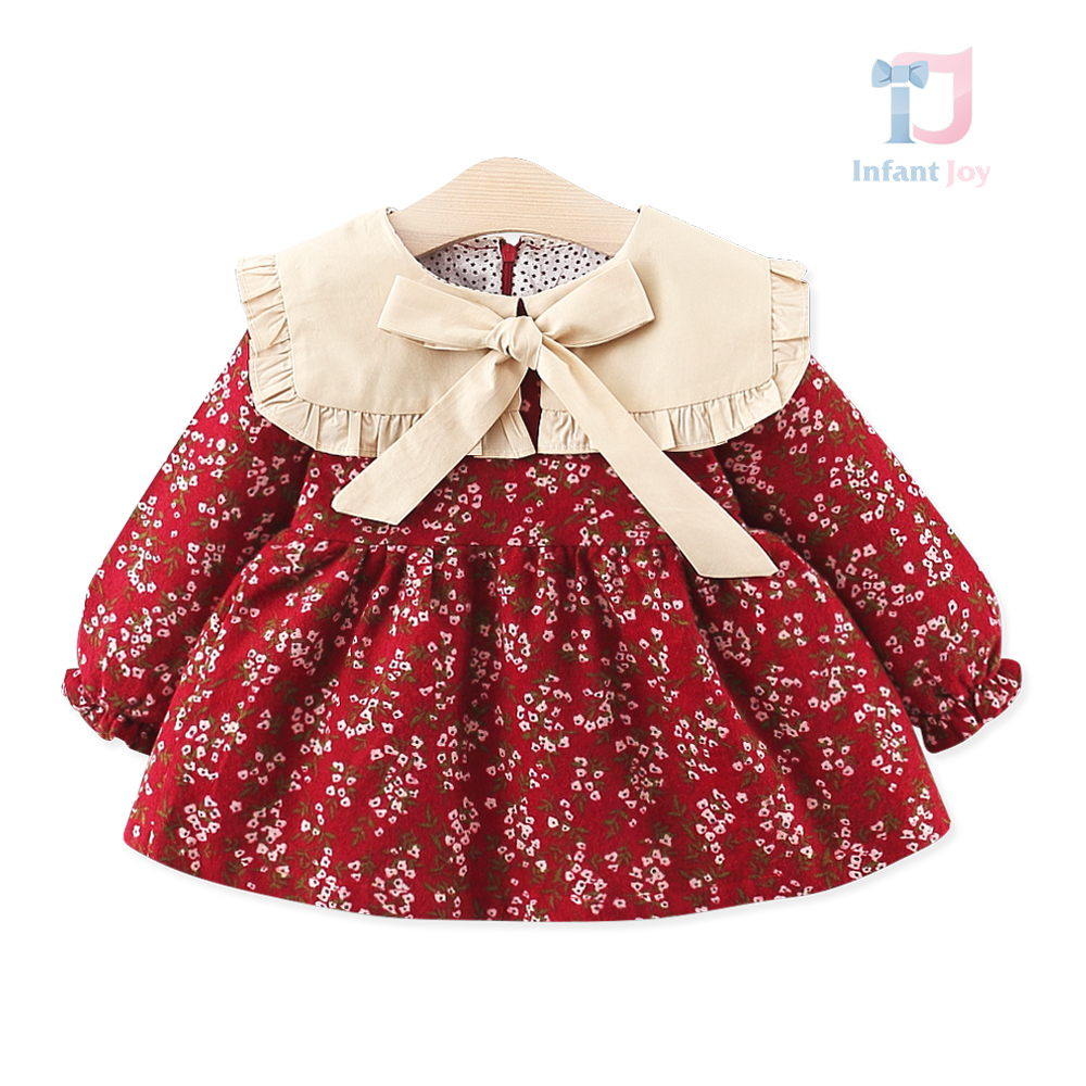Dress with extravagant collar, 3d bow and floral print Wildflower Red