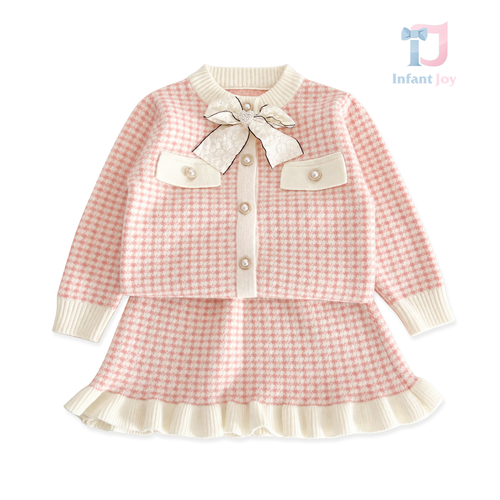 Elegant 3-Piece Set with Pearl-Button Vest, 3D Bow and Ruffled Skirt Mini Lady Blue
