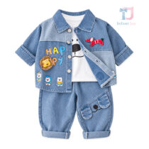 3-piece denim set with a 3d-embellished shirt, printed top and trousers Happy Roar