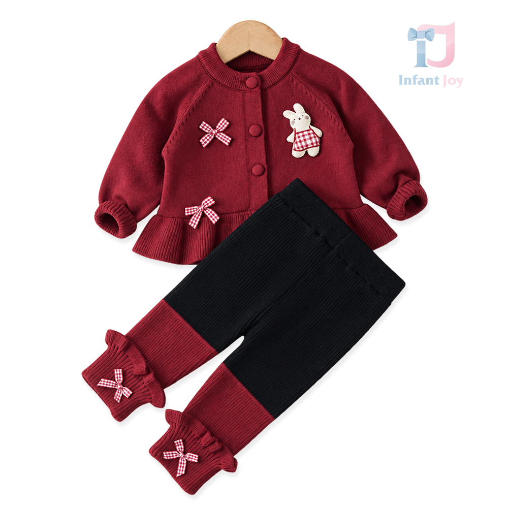 2 részes kötött szett kardigánnal és leggingsszel, 3D részletekkel, fodrokkal és masnikkal Bunny Berry