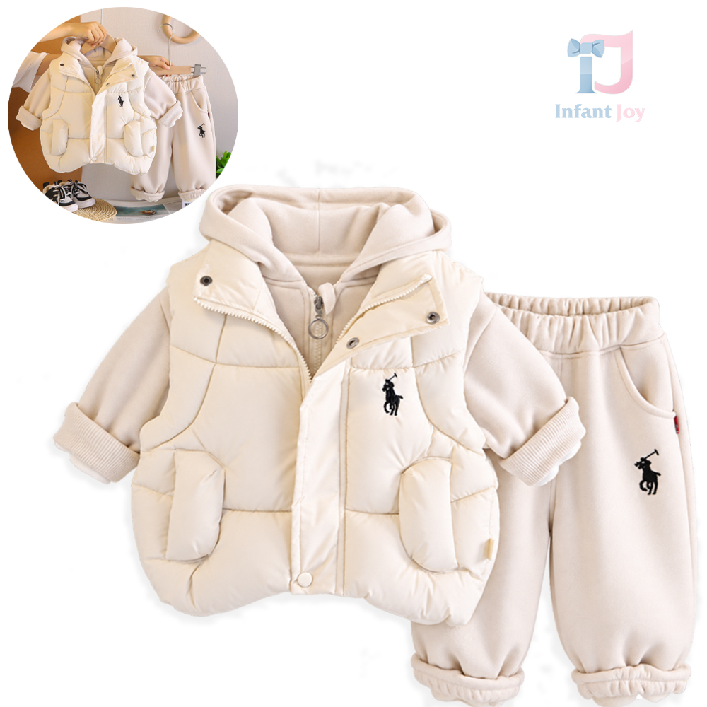 3 részes bélelt szett steppelt mellénnyel, kapucnis pulóverrel és szabadidőnadrággal Polo Pop Beige