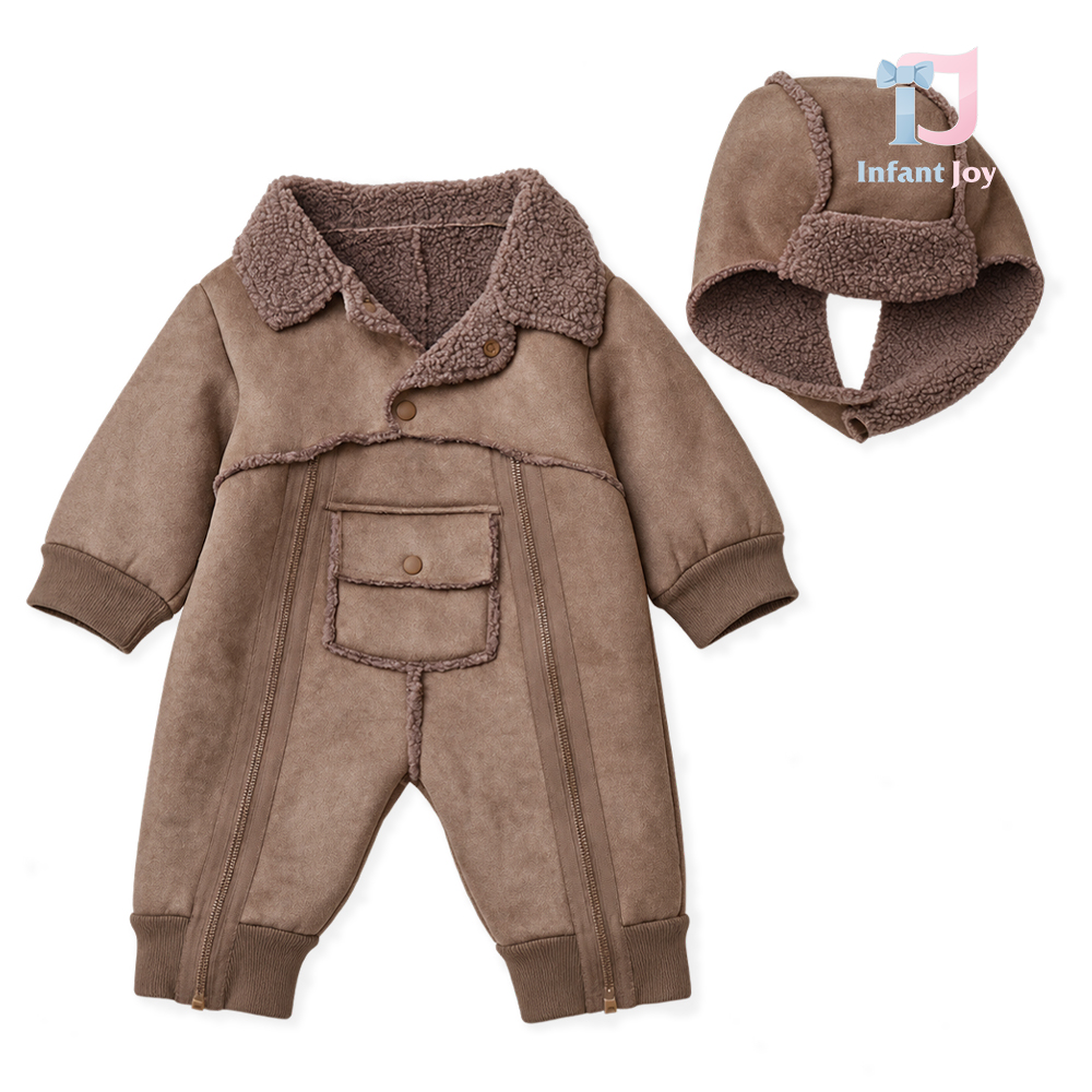2 részes prémium szett meleg, nagy zsebes művelúr overállal és sapkával Warm Journey Grey